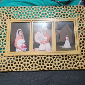 Yellow Lattice Triple Photo Frame